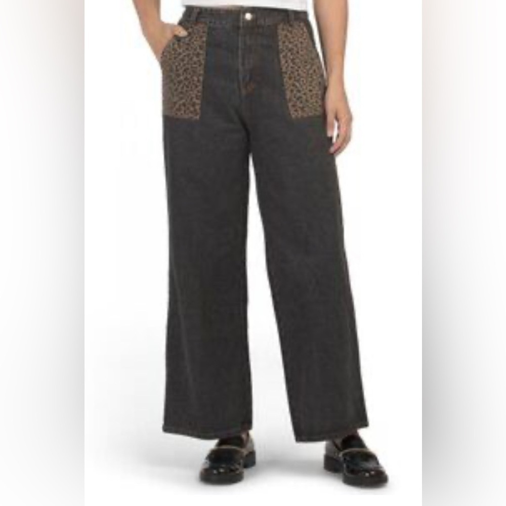 Le Lis Black and Brown Flare Jeans M